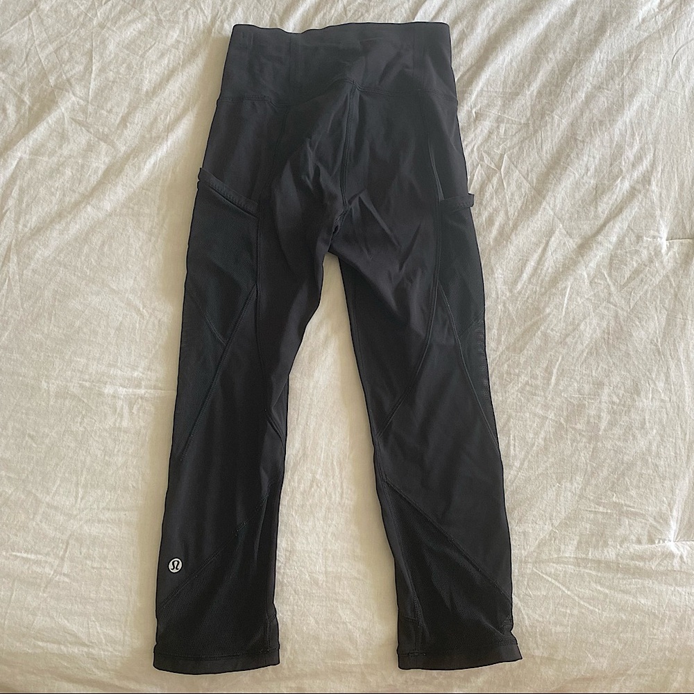 Cropped Black Lululemon Mesh Leggings